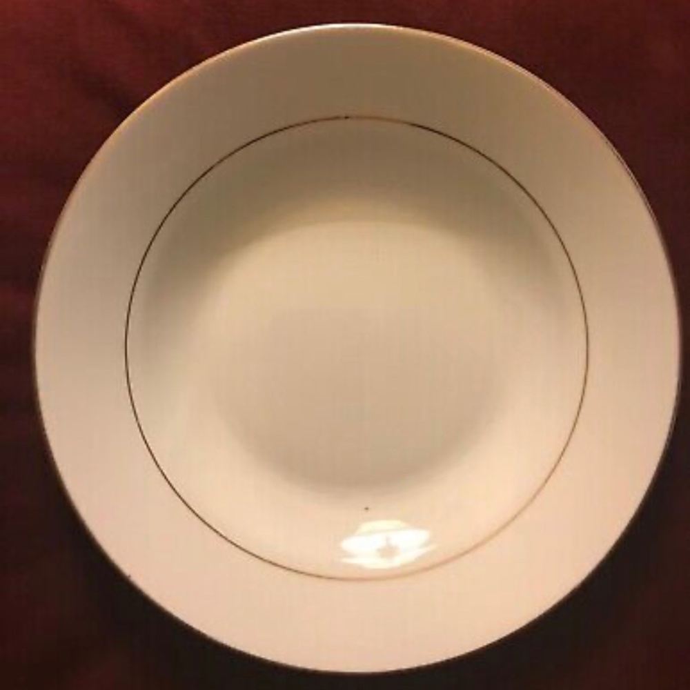 Home  Essentials: 4 Soup Plates 8” White With Gold Trim
